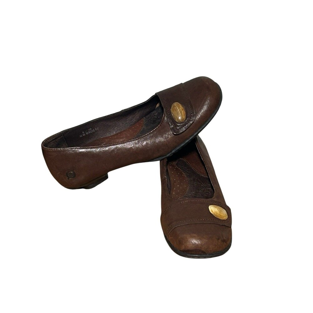Born‎ Brown Leather Women's Size 8 Kitten Heels Loafers Pumps Shoes Clean! EUC
